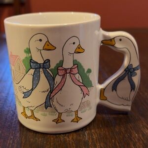 ducks at the farm blue and pink polka dot bows ducks together duck handle mug